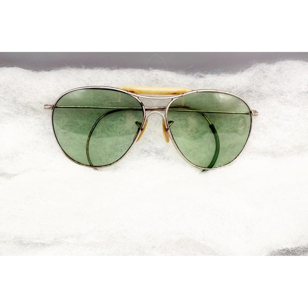 Vintage WW2 Aviator Sunglasses Green Lenses Metal Frame‎ Pre-Ray Ban Glasses AO
